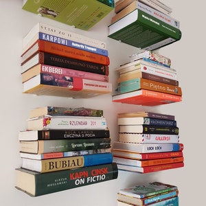 Galleksa Invisible Floating Wall Mounted Metal Bookshelves (plus 1 Vertical Bookshelf in each set)