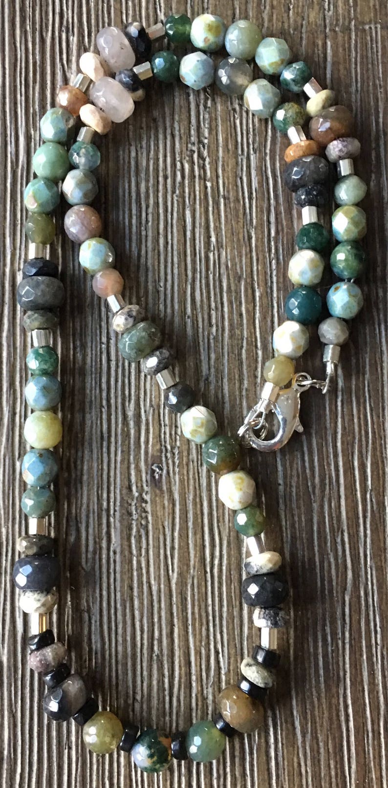 Rainbow Agate necklace Jasper necklace Czech Glass necklace Jade necklace