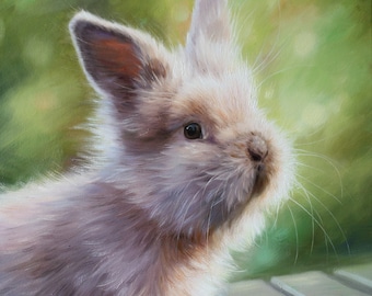 Original oil painting with a rabbit, Pet artwork, Hand bunny painted, Oil on canvas, Realism pet art, Animals oil painting, Art gift for her