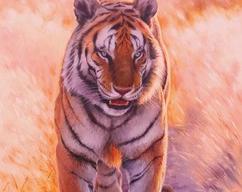 Original tiger painting, Large wild nature art, Mykola Kaftan artwork, Home decor tiger, Living room art, Office painting, Handmade tiger