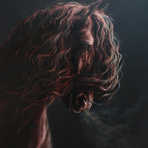 Oil painting with thoroughbred horse, Original horse portrait, Mykola Kaftan art, Large wall art, Totally handmade, Unique work of art