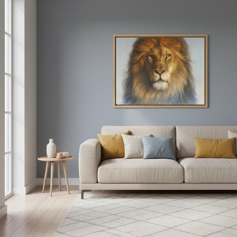 The king of beasts, Original lion art, Wall art, Original oil painting, Lion on canvas, Animals painting, Large wall art, Realism painting image 3
