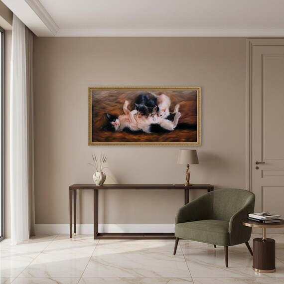ママ、子猫と猫の絵、子猫と猫のアート、動物の絵、猫の絵、子猫の油絵