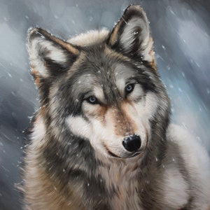 Wild wolf, Wild wolf painting, Wolf on canvas, Winter wolf, Original wolf oil painting, Oil wolf artwork on canvas, Mykola Kaftan painted