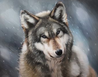 Wild wolf, Wild wolf painting, Wolf on canvas, Winter wolf, Original wolf oil painting, Oil wolf artwork on canvas, Mykola Kaftan painted