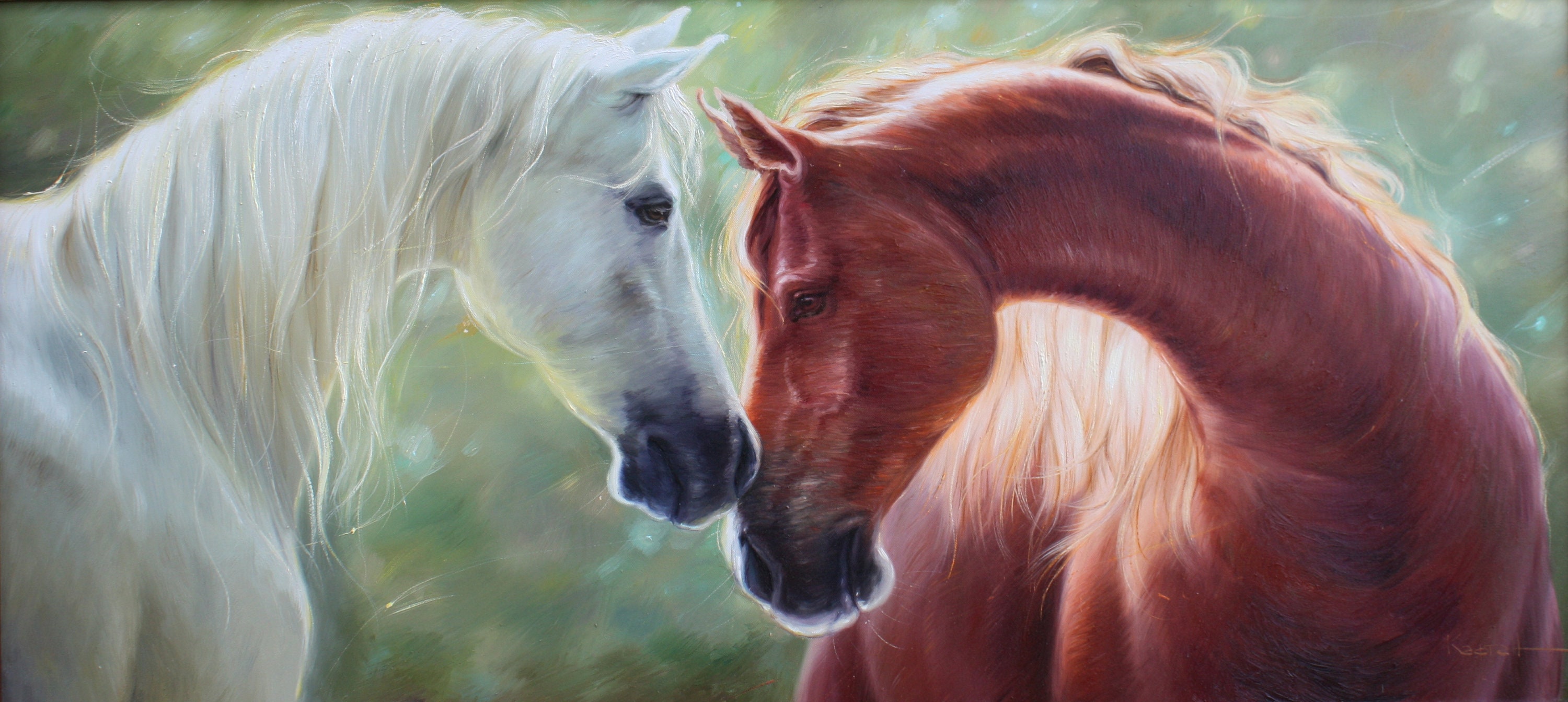 Pair of Horses, Gift for Wedding, Original Oil Painting, Mykola