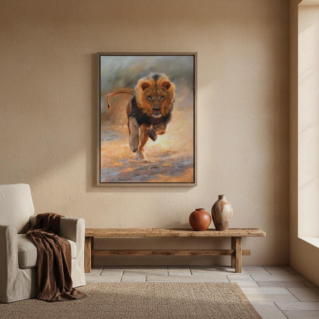 Rich lion painting, Art gift idea, Animal artwork, Mykola Kaftan