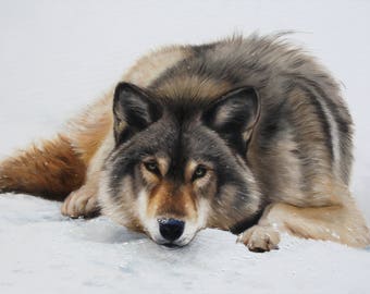 Winter wolf, Wolf oil painting, Wolf art, Wal art, Home decor, Original oil painting, Nature art, Wild animals painting, 3D oil paintings