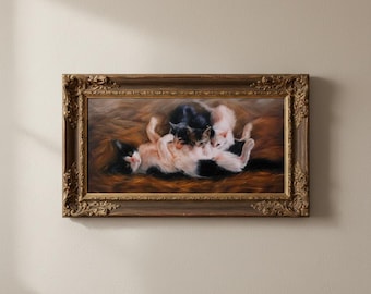 ママ、子猫と猫の絵、子猫と猫のアート、動物の絵、猫の絵、子猫の油絵