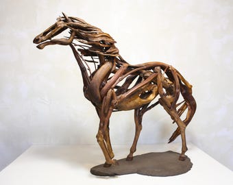 手作りの木製馬の彫刻、ユニークな素朴な芸術 - Etsy 日本