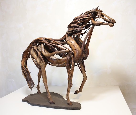 手作りの木製馬の彫刻、ユニークな素朴な芸術 - Etsy 日本