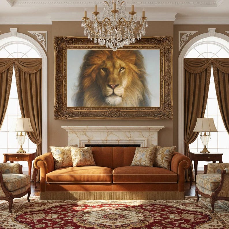The king of beasts, Original lion art, Wall art, Original oil painting, Lion on canvas, Animals painting, Large wall art, Realism painting image 5