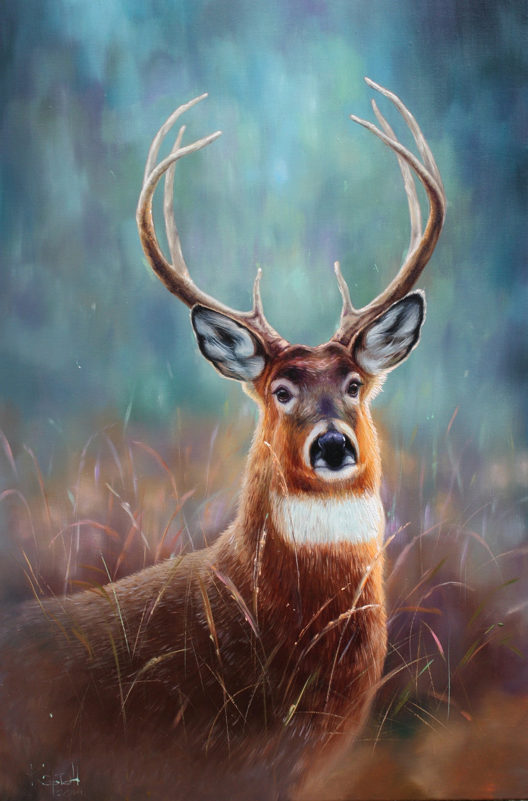 ルーズベルトエルク　油彩画　鹿　絵 ルーズベルトエルク 油彩画 鹿 絵 Amazon.co.jp: エルフ鹿のポスターと