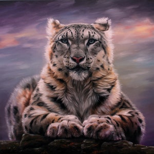 Snow leopard original painting on canvas, Realism style animals, Rich colorful art, Totally handmade, Unique artwork, Painting for house
