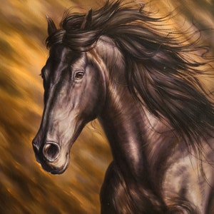 Running wild horse, Original oil painting, Realism style, Animals artwork, Art for office, Unique author&#39;s work, Painting by Mykola Kaftan