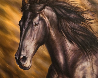 Running wild horse, Original oil painting, Realism style, Animals artwork, Art for office, Unique author's work, Painting by Mykola Kaftan
