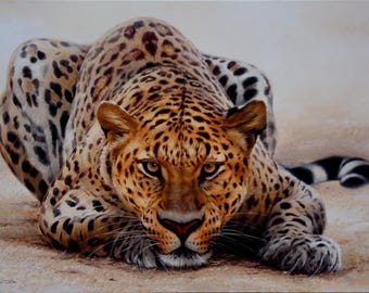 Original jaguar oil painting, Wild jaguar artwork, Oil jaguar art on canvas, Animals oil paintings, Realism jaguar hand painted, On the hunt