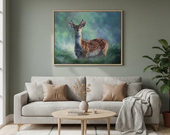 鹿の絵(送料によってお値引きする場合もあります) 森の鹿の絵画、オリジナルアート、すぐに掛けられる、鹿の肖像画