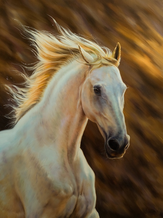Office Painting Original, Fast Horse, Running Animals, Business