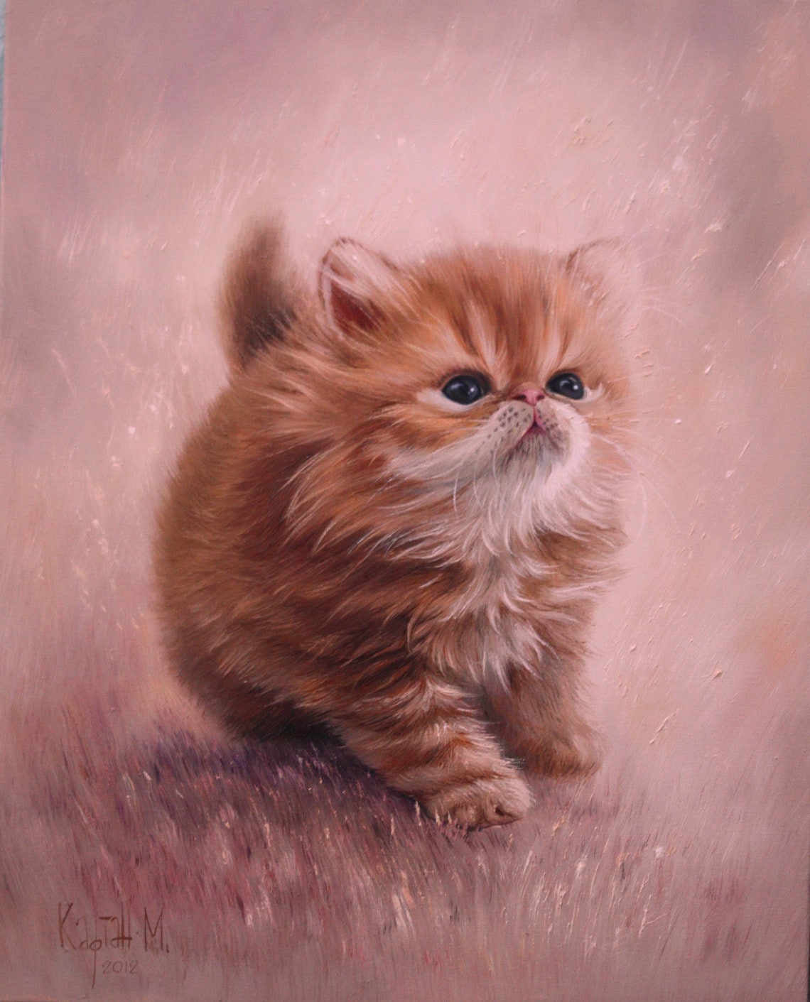 かわいい子猫、キャンバスに描かれたペットの肖像画、オリジナルの猫の