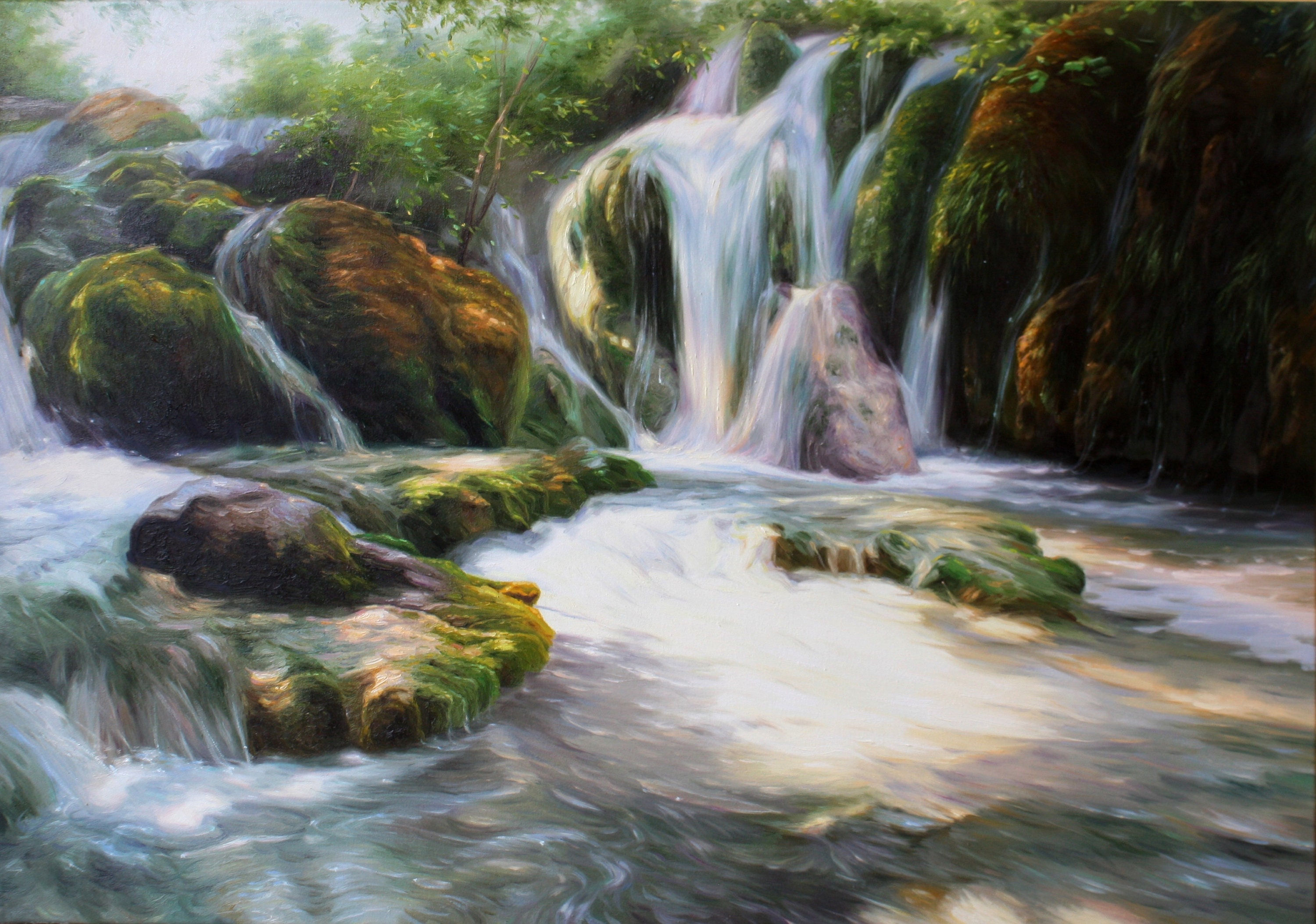 Waterfall oil painting River art Large wall art Colorful Etsy