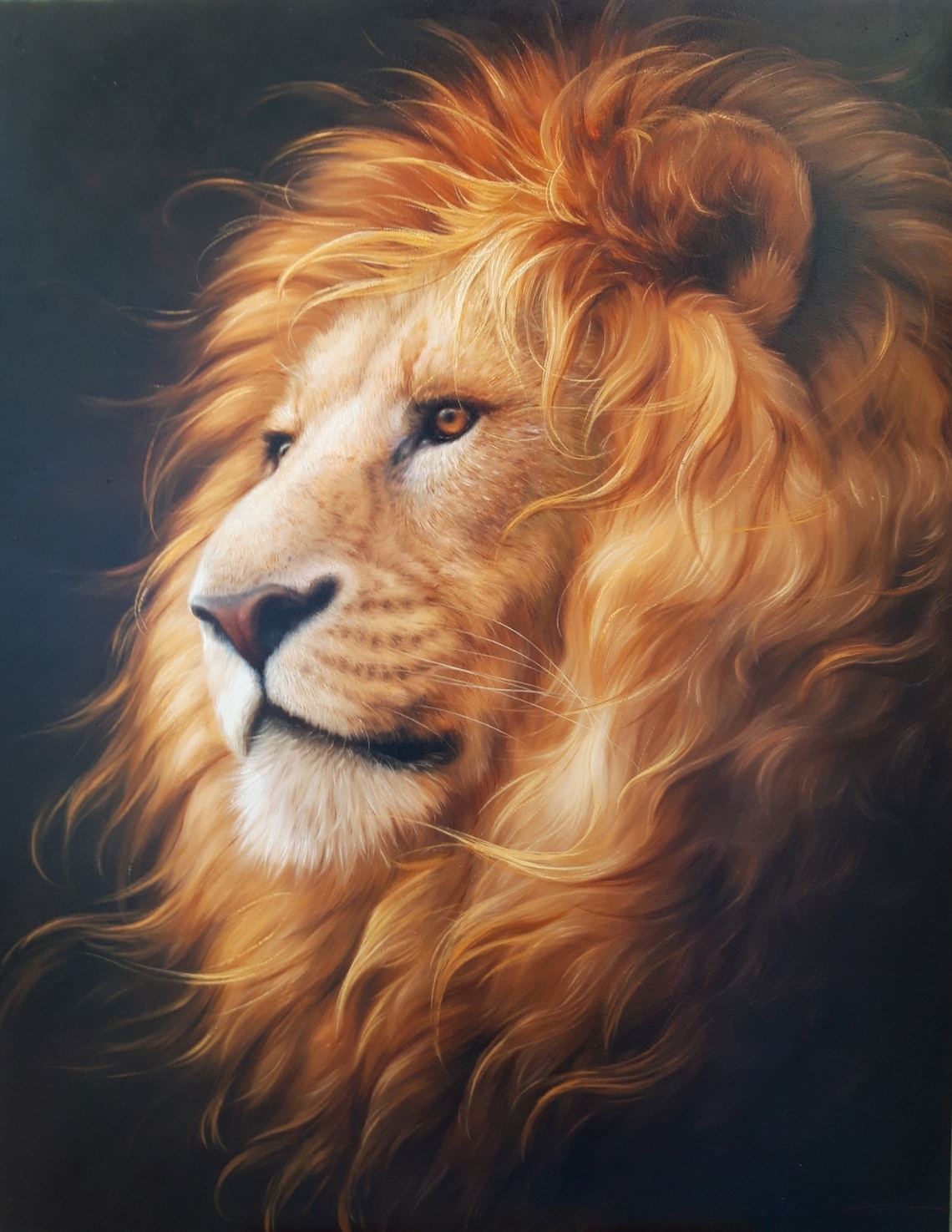3D Lion painting, Lion lovers gift, Living room home decor, Lion wall art, Gift idea for man, Animal painting, Original art by Mykola Kaftan image 1