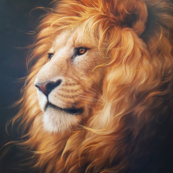 Pintura de león en 3D, regalo para amantes de los leones, decoración del hogar para la sala de estar, arte de pared de león, idea de regalo para hombre, pintura de animales, arte original de Mykola Kaftan