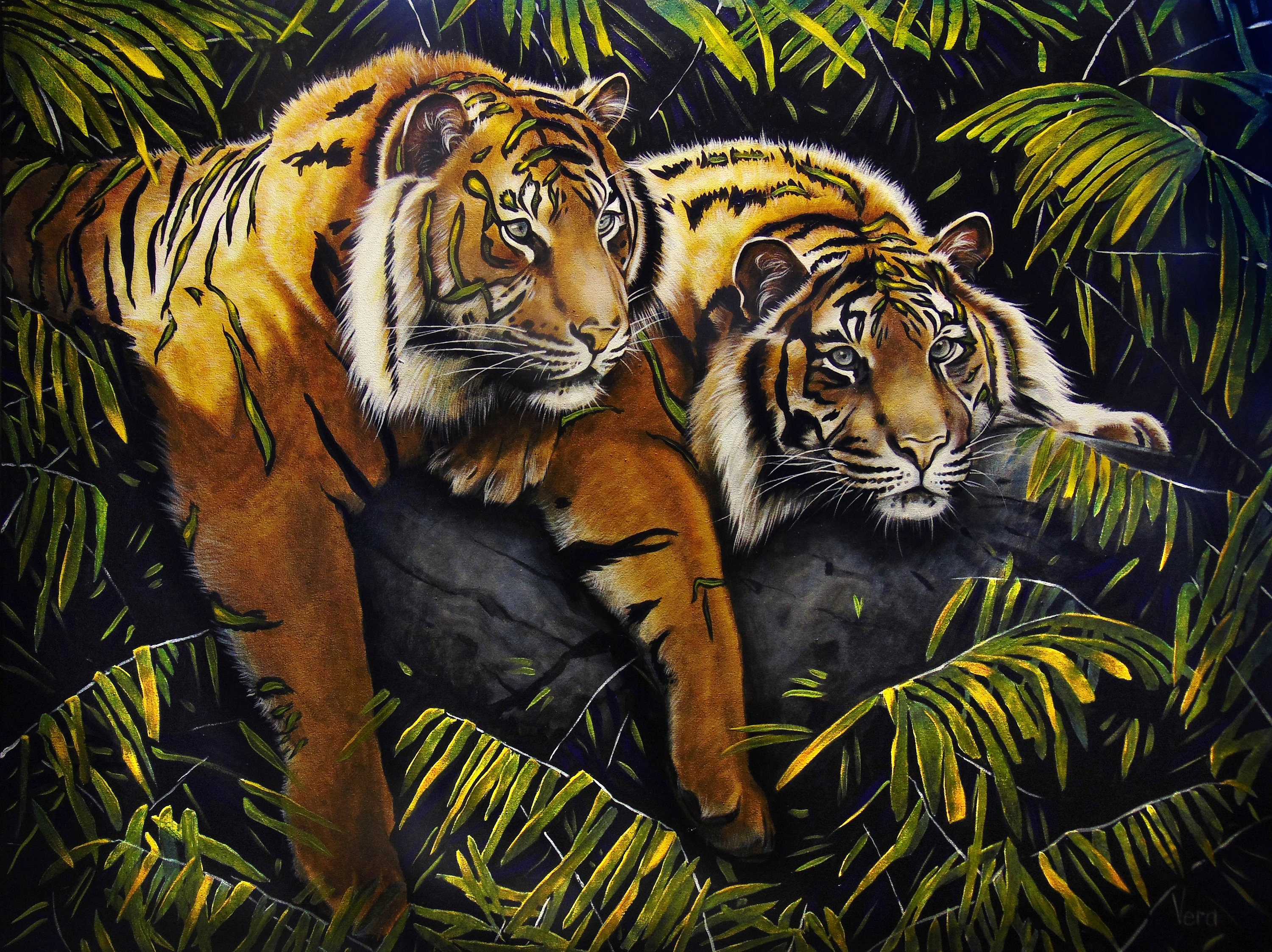 Pair of tigers original oil painting Wild tigers in jungle Etsy