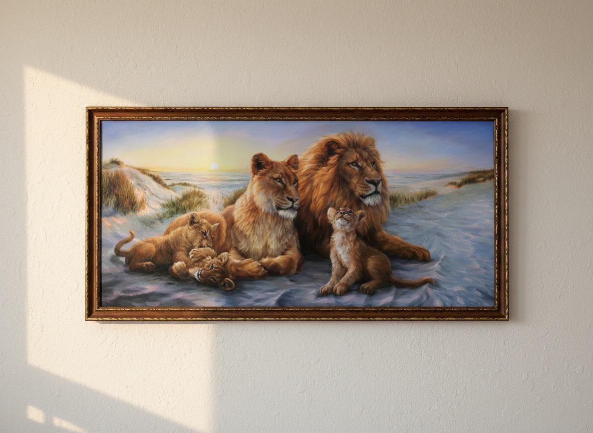 Lion family painting, Lion pride, Happy family, Original wall art Lion family painting, Lion pride, Happy family, Original wall art