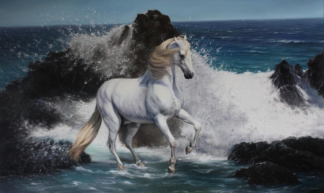 【真作】絵画　油彩30号　静寂の牧場　白馬のいる風景画　リアリズム　W85 真作】絵画 油彩30号 静寂の牧場 白馬のいる風景画 リアリズム W85