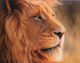 Great lion artwork, African lion painting, Realism animals hand painted, Oil on canvas, Original lion art, Ready to hang lion, Wall art lion