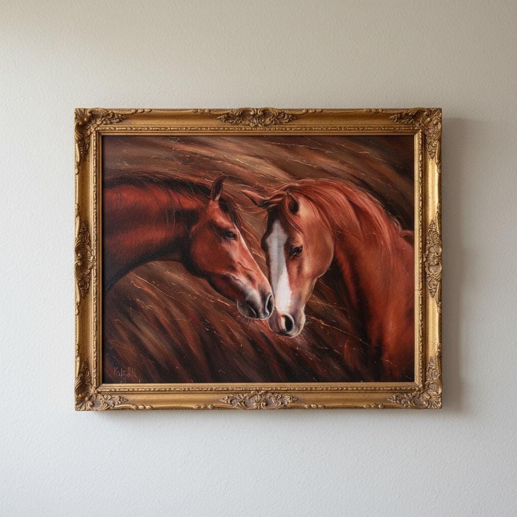 オリジナルの馬の油絵、キャンバスに描かれた茶色の馬のアート、壁掛け