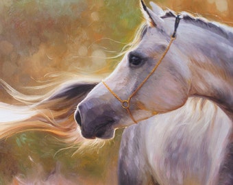 Large horse canvas art, Original oil painting, Home decor artwork, Realism animals art, Art for office, Hand made painting, White horse art