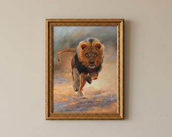 豪華なライオンの絵画、アートギフトのアイデア、動物のアート作品