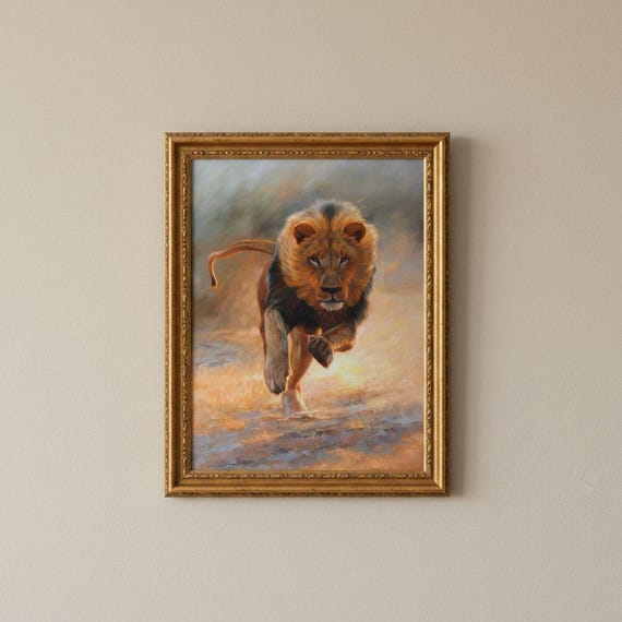 豪華なライオンの絵画、アートギフトのアイデア、動物のアート作品