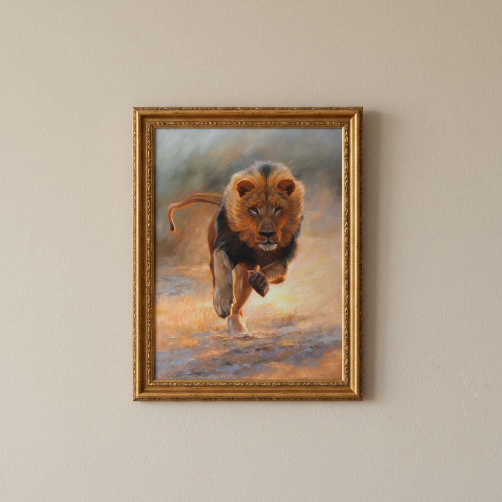 Rich lion painting, Art gift idea, Animal artwork, Mykola Kaftan