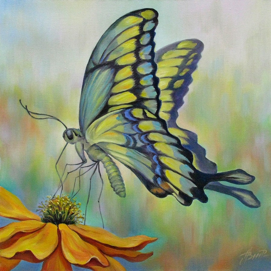 Butterfly oil painting Butterfly art Butterfly on the flower Etsy