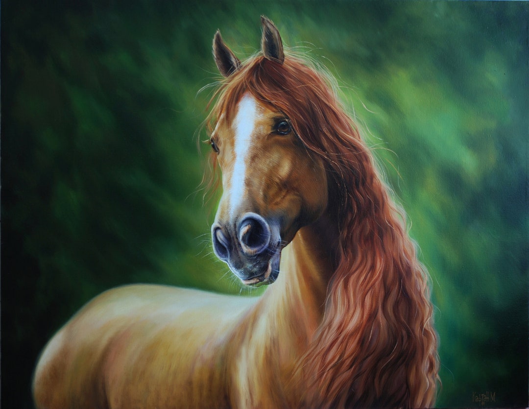 オリジナルの馬のアート、リアリズムの動物の絵画、リビングルームの