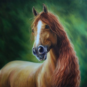 Originele paardenkunst, Realisme dieren schilderen, Woonkamer decor, Grote paarden kunst, Origineel schilderij, Paardenliefhebbers cadeau, Bruin paard kunstwerk