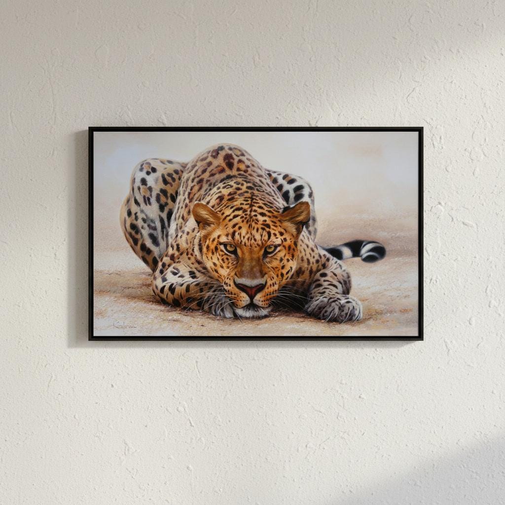 オリジナルのジャガー油絵、野生のジャガーのアート作品、キャンバスに