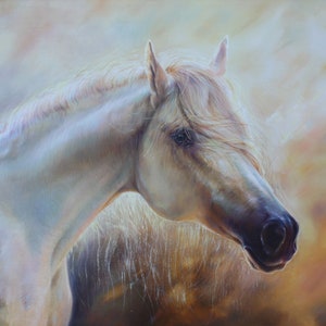 Custom horse portrait, Large animals painting, Art by Mykola Kaftan, White horse artwork, Horse lovers gift, Home decor, Personalized horse