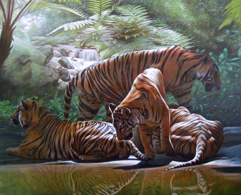 Tiger oil painting Tiger near a water. Wild tiger art Tigers Etsy
