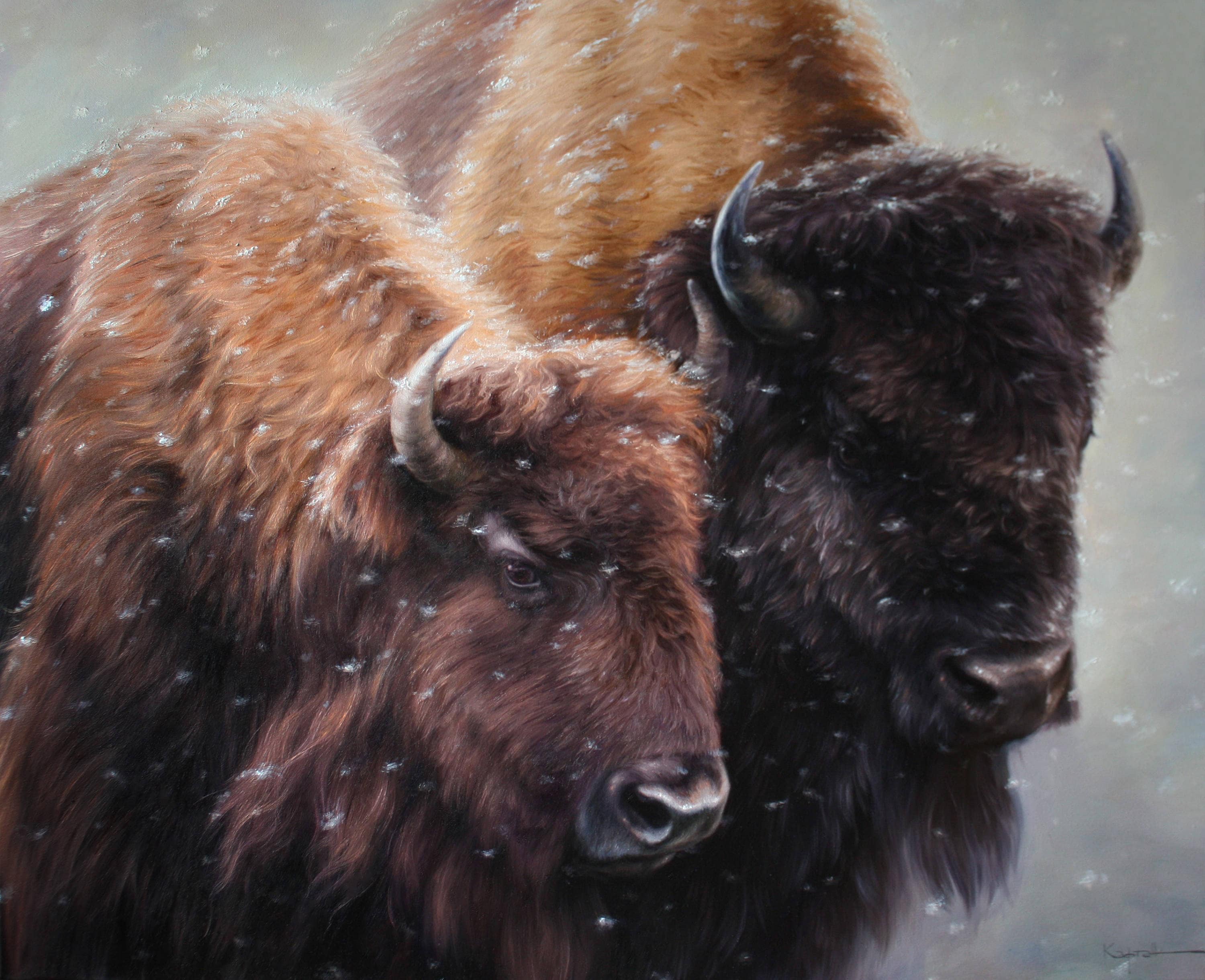 TWO Pair of Bison Oil Painting Buffalo Art | Etsy