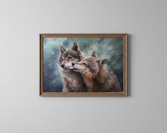 オオカミのキス、オオカミの油絵、オオカミのペア、オリジナルの