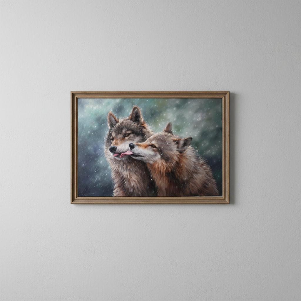 オオカミのキス、オオカミの油絵、オオカミのペア、オリジナルの