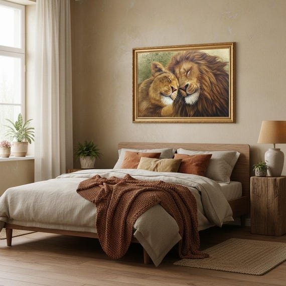 Lions Love, Hand Oil Painted, Original Oil Painting on Cnavas