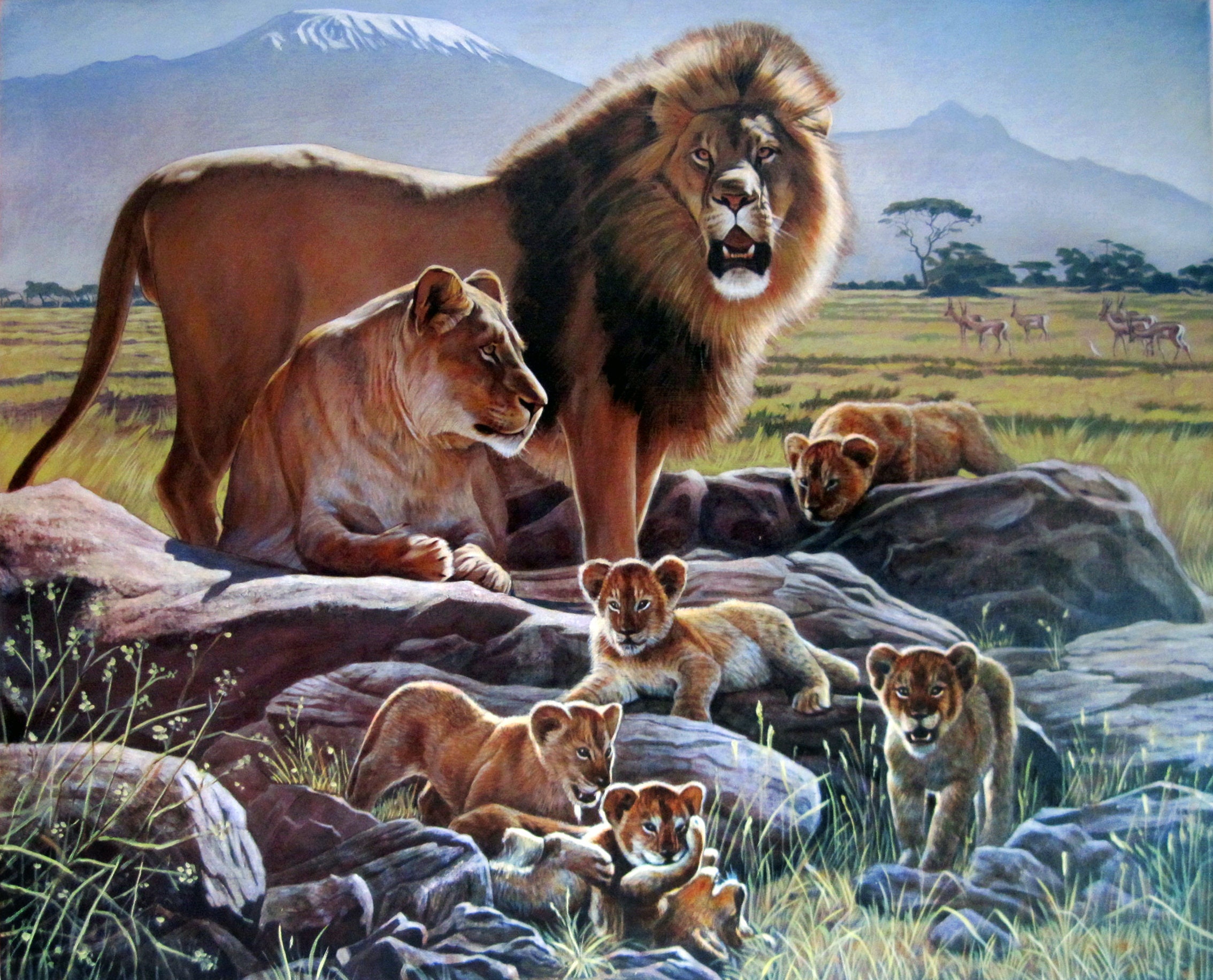 Peinture De Famille De Lion Le Roi Lion Faune Africaine Etsy