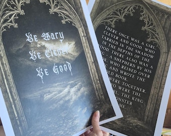 Set of 2 ONE DARK Window Book theme Art, Dark Gothic Inspired Art Print, book merch decor, bookshelf accessories