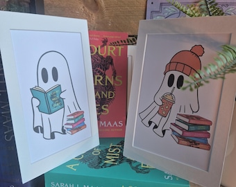 Lot de 2 impressions ACOTAR Fantômes et livres : décoration de bibliothèque fantasmagorique