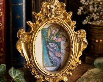 Dragon Book Nook Wall Art, Fantasy Library Decor, Cute Dragon Print, Gothic Reading Room Gift, Ornate Framed Book Lover Artwork